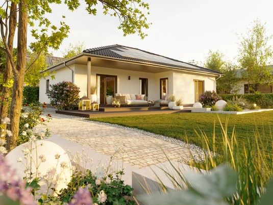 Clever geplant: Winkelbungalow 108 Der Winkelbungalow 108 mit geschütztem Terrassenbereich – ideal für windgeschütztes Wohnen im Grünen